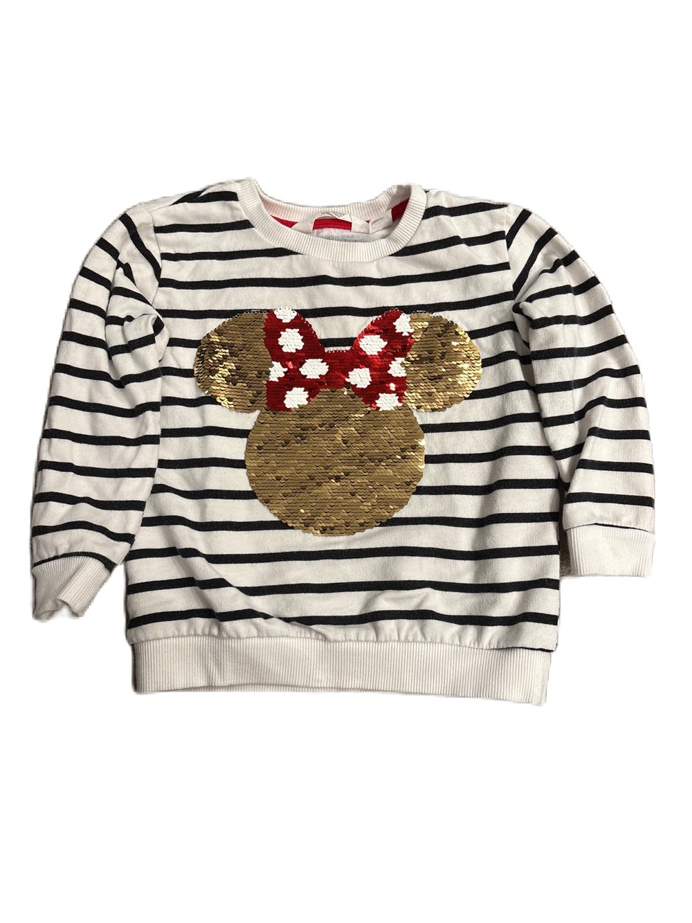 H&M Disney Sequined Minnie Mouse Stripe Sweatshirt - Size 3-4Y